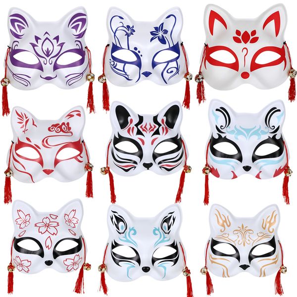 Anime Demon Slayer Fox Maske El Boyan Japon Maskesi Yarım Yüz Maskesi Masquerade Festival Top Kabuki Kitsune Maskeleri Cosplay Prop BH8602