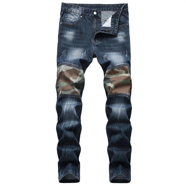 2021 New Men Biker Jeans Европейский американский Slim Fit Zipper Vintage Leisure хлопок с прямой трубкой мужские брюки 5189#295i