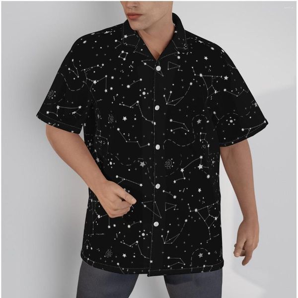 Camisas casuais masculinas Camisa havaiana Universe Constellation Preto Praia Manga curta Verão Botão Up Patchwork Tops 3D