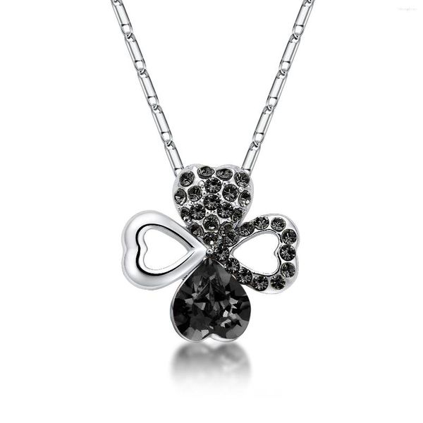 Anhänger Halsketten NL-00356 Koreanische Mode-Accessoires Silber Überzogene Luxus Schwarz Kristall Herz Klee Halskette Für Frauen Muttertag Geschenk