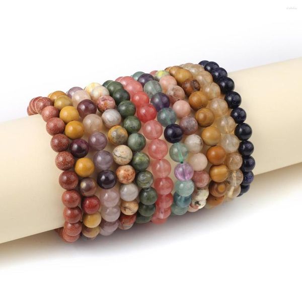 Strang Trendy Naturstein Armband Runde Amethysten Tigerauge Opal Perle Für Frauen Tribal Reiki Heilung Schmuck Geschenke