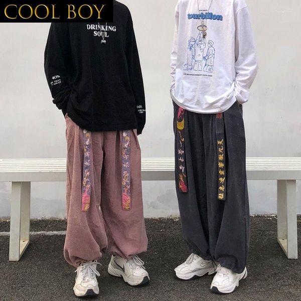 Calças masculinas F MENINAS de veludo largo perna larga para homens joggers verão retrô estilo chinês streetwear hip hop bordado harajuku