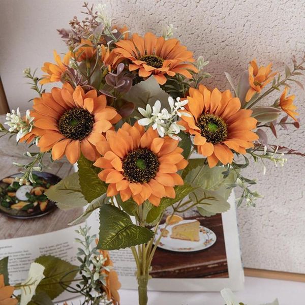 Dekorative Blumen, simulierte Sonnenblume, tolle Details, gefälschte, gute Wiedergabetreue, Mehrzweck-Blumenzweig, Balkondekorationszubehör