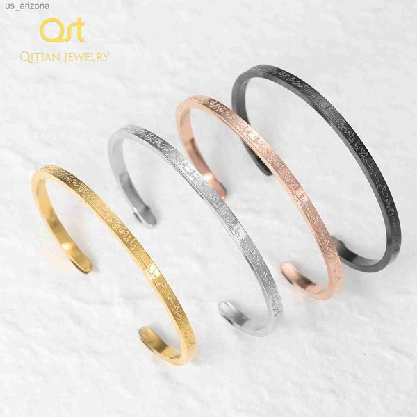 Qitian Bracciale arabo per le donne Braccialetto personalizzato in acciaio inossidabile Calligrafia islamica Dio arabo Messager AYATUL KURSI Braccialetto L230620