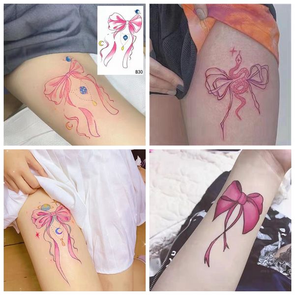 4 pz/lotto fiocco rosa adesivi tatuaggio impermeabile fiore braccio coscia ragazza sexy cuore carino arte temporanea gemma pianeta modello tatuaggi finti