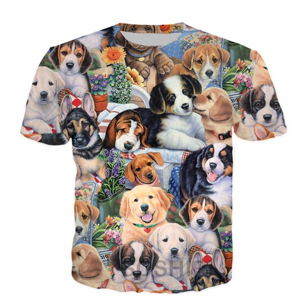 Yeni komik hayvan kedi köpek grafik tişörtler yaz moda gündelik trend ilginç yuvarlak boyun tees 3d baskılı sokak kıyafeti üstleri
