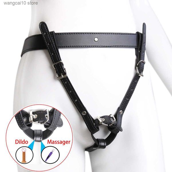 Sexy Set BDSM Castidade Orgasmo Forçado Cinto Ajustável Para Vibrador Dildo Couro Bondage Strap-on Harness Brinquedos Sexuais Para Mulheres Casais T230718