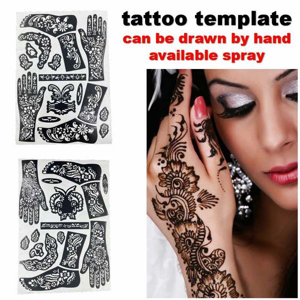 2 pezzi/set braccio gamba piedi tatuaggio stencil decalcomania temporanea body art modello India henné disegno cavo kit pittura viso fai da te