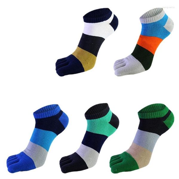 Herrensocken, 5 Paare/Los, Baumwolle, fünf Finger, gestreift, für Männer, Sport, atmungsaktiv, bequem, formend, Anti-Reibung, Knöchelzehensocke, EU 39–44