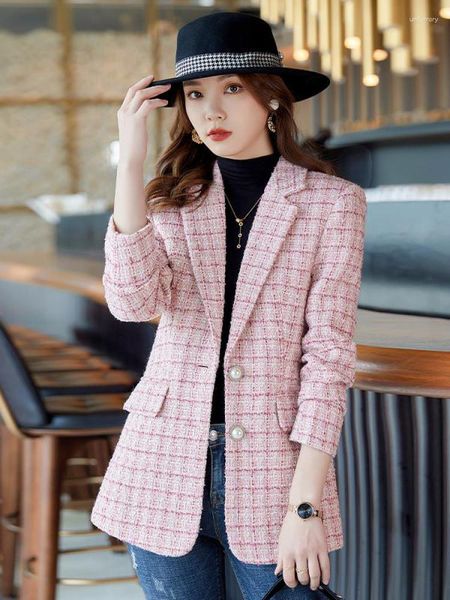 Abiti da donna Blazer da donna vintage Giacca da abito femminile scozzese monopetto Capispalla coreana di moda Cappotto Blaser di grandi dimensioni