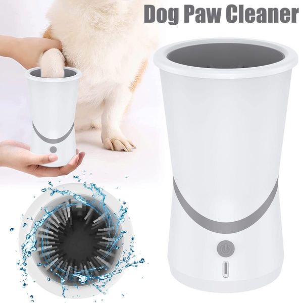 Limpador automático de patas de cachorro com cerdas de silicone macias, copo para lavar patas de animais de estimação com toalha, carregamento USB portátil, copo de limpeza de patas enlameadas para cães pequenos e médios, gatos