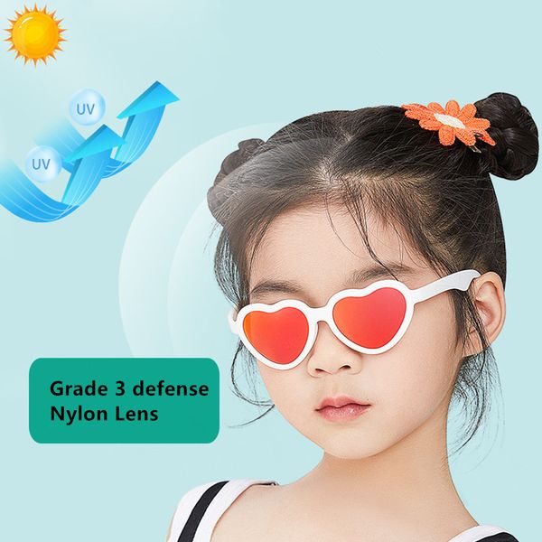 Kinder-Sonnenschutz, Mädchen lieben Kinder, Cartoon-Verdunkelungsbrille, TPEE-Rahmen, Nylon-Linse, Liebesherz, Kinder, Baby, polarisiert, 230718