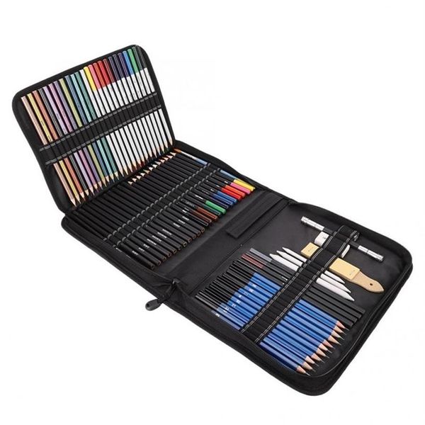 72pcs Sketching Drawing Color Lápis Arte Carvão Lápis Borracha Conjunto com Saco de Transporte Lápis de cor para crianças conjunto de lápis de arte Y20272p