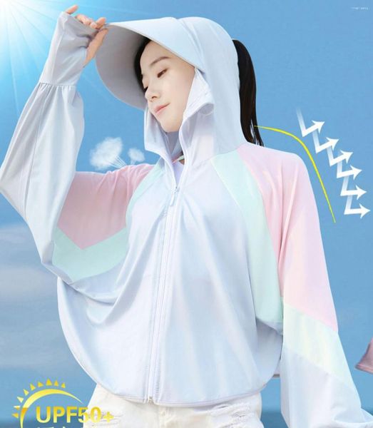 Gabardines femininos 2023 roupas de proteção solar de verão blusa feminina fina de seda gelo respirável UV ao ar livre
