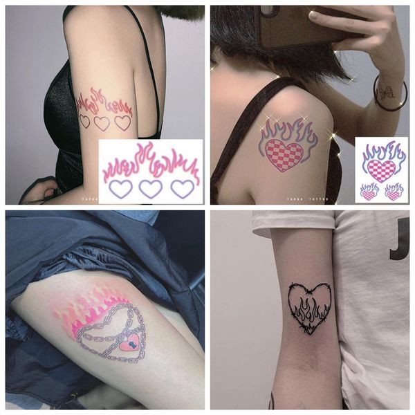 Liebe Flamme Fake Tattoo Herz Aufkleber Wasserdicht Dauerhaft Sexy Weibliche Aquarell Tattoo Body Art Arm Temporäre Tattoos Aufkleber