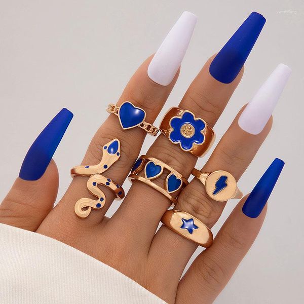 Кластерные кольца богемная змея в форме любви цветочные кольца для женщин для женщин геометрический сплав синий нефть