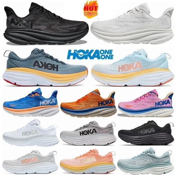 Hoka Bondi 8 Laufschuhe Shell Coral Peach Parfait Summer Song Blue Country Air Herren-Sneaker mit runder Spitze und Schnürung, lässige Damen-Flats, Freizeit-Stil, Jogging-Schuhe