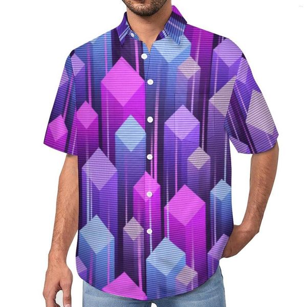 Camicie casual da uomo Fun Art Shirt Anni '80 Astratto geometrico Vacanze Camicette streetwear estive allentate Manica corta Top oversize personalizzato