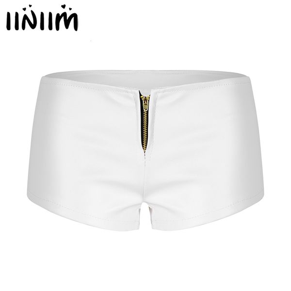 Shorts Feminino Iiniim Wetlook Feminino Punk Sexy Bota com Zíper Cordão Mini Night Clubwear Adulto Trajes de Pole Dance 230718