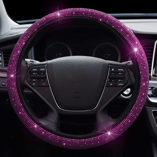 Coberturas de volante 37-39 cm Bling Red Diamond Car Steering Wheel Cover para meninas, mulheres, decoração interior automotiva, acessórios, golfe 4 5 6 7 T230717