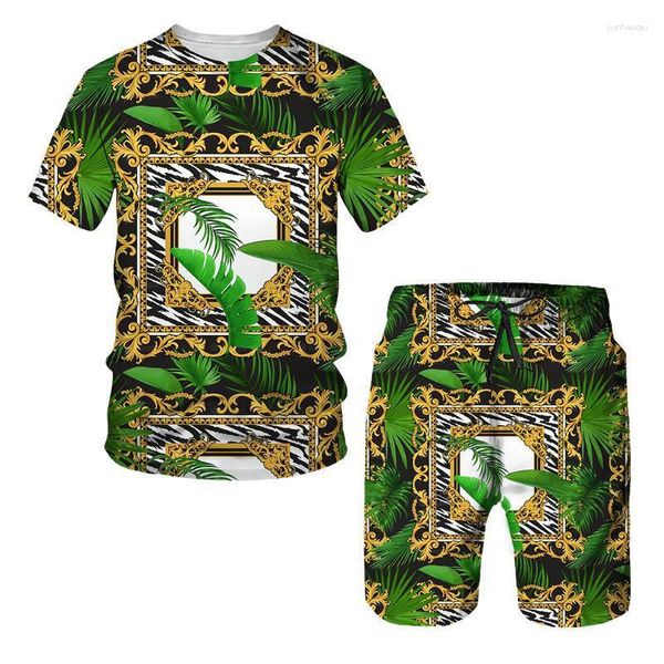 Tute da uomo Abbigliamento sportivo in due pezzi T-shirt con stampa 3D Set di abbigliamento da spiaggia a foglia di catena Abito di design di lusso Street Plus Size