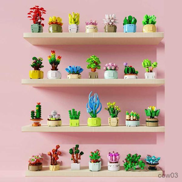 Bloklar Stiller Kör Succulents Yapı Taşları Çiçek Bitki Bonsai Diy oyuncaklar Çocuklar Tuğlalar Montajlı Çocuk Oyuncak Erkek Kız R230718