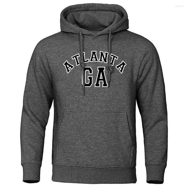 Moletons masculinos Atlanta Ga Usa Personality Street Letter Hoodie Masculino Hip Hop Moda Streetwear Roupas quentes casuais Pulôveres soltos Masculino