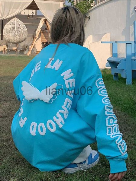 Kadın Hoodies Sweatshirts Deeptown Kore tarzı Mektup Baskı Hoodies Kadınlar Harajuku Angel Wings Sweatshirts Artı Beden Gündelik Uzun Kollu Üstler Kız Clo J230718