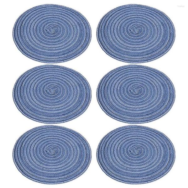 Esteiras de mesa 6 pçs suportes de pote grandes trançados trançados de algodão fio tecido copo almofada de prato tapete azul