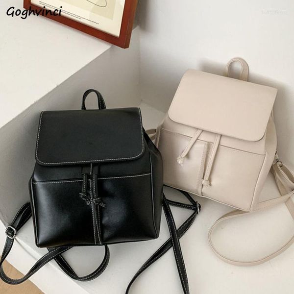 Borse da scuola Zaini in PU Donna Stile coreano String Piccolo zaino Elegante Lady Grande capacità Viaggio Retro All-match Zaino Libro per studenti