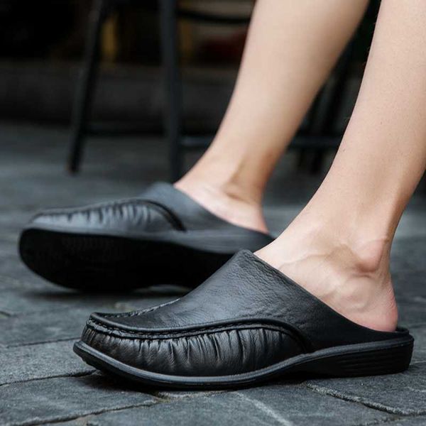 Terlik Siyah Erkek Terlik Fotoğraf Stüdyosu Giyim Mağazası Takım Odası Sandalet Sıradan Baotou Ayakkabı Ayakkabı L230718