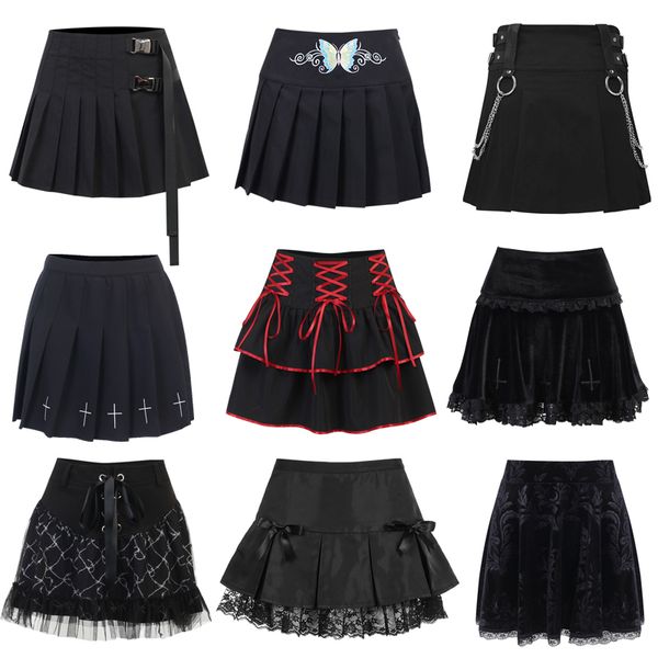 Юбки панк Harajuku мини-юбка сексуальная y2k grunge gothic черная кружева с высокой талией плиссированной юбки A-line 90-х