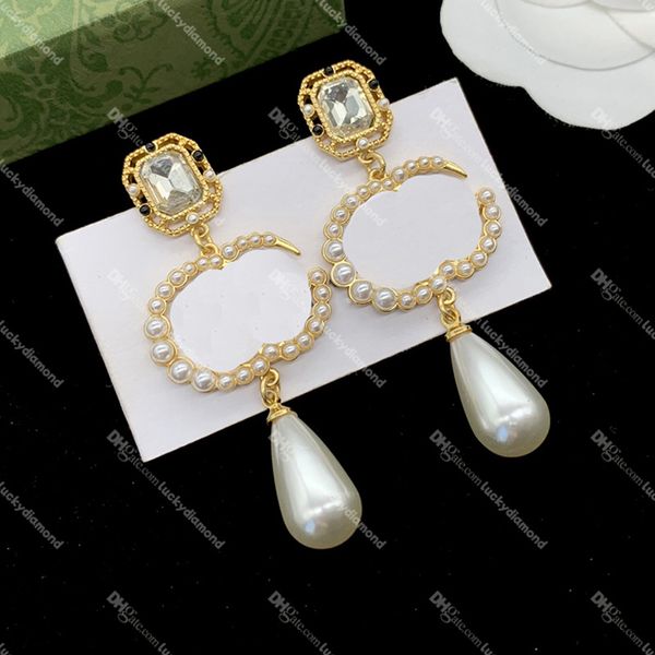 Pearl Eardrop per le donne Designer Lettera Ear Loop strass Orecchini a cerchio da donna Fashion Party Stud