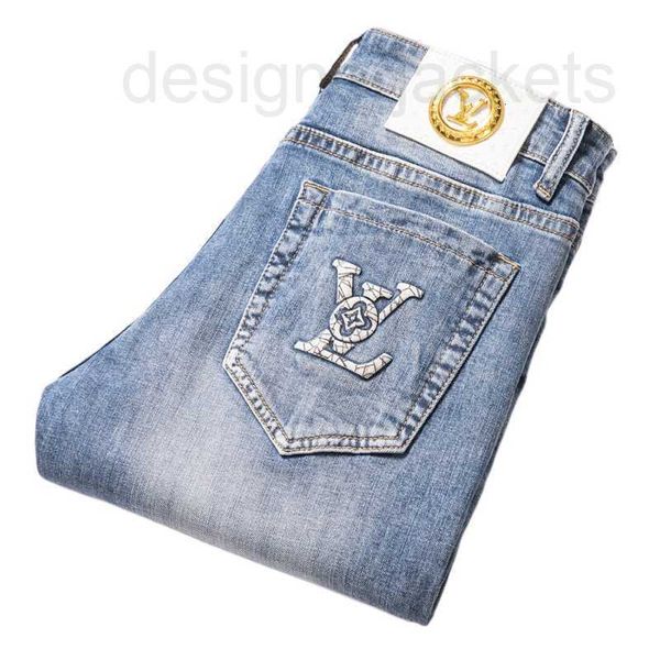 Jeans masculino designer Chao marca jeans azul claro primavera finos pequenos bordados retos calças casuais esticadas ZUQD