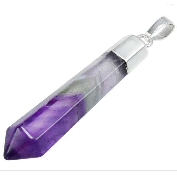 Anhänger Halsketten Natürliche Amethyst Kristall Punkt Anhänger Heilung Lange Sechseckige Prisma Stein Charms Für Unisex Glück Amulett Schmuck