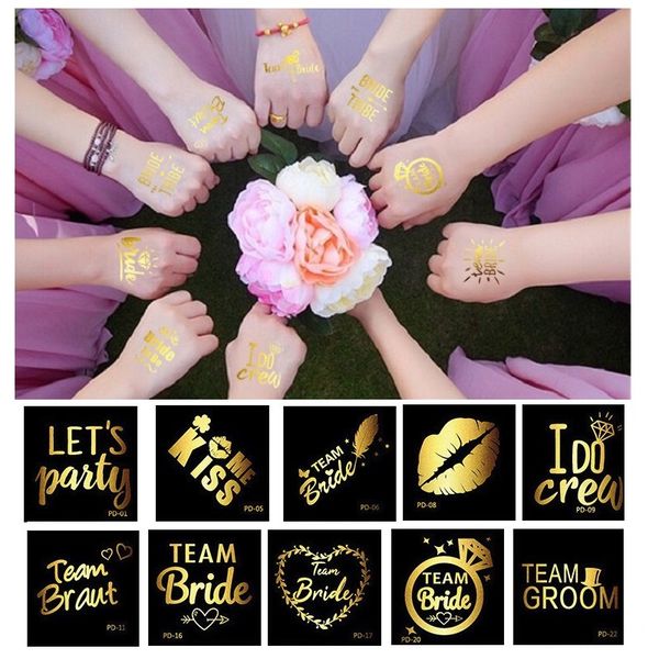 5pcs Gold Bridal Team Damigella d'onore Tattoo Sticker Temporaneo Sposo Bachelor Bride Party Wedding Sticker Body Art