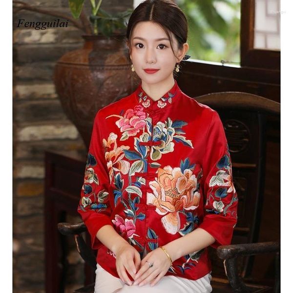 Ethnische Kleidung Stil Vintage Harajuku Stickerei Chinesische Tops Frauen 2023 Jacke Eleganti Lose Baumwolle Mantel Tang-anzug Weibliche Herbst