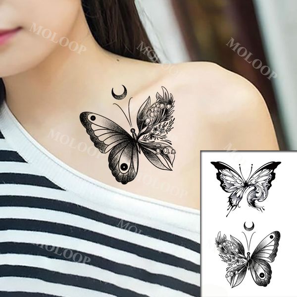 Adesivi tatuaggio finto farfalla Temporaneo Luna lunare Insetto adorabile Corpo animale Trucco Arte impermeabile per bambini Uomini Donne