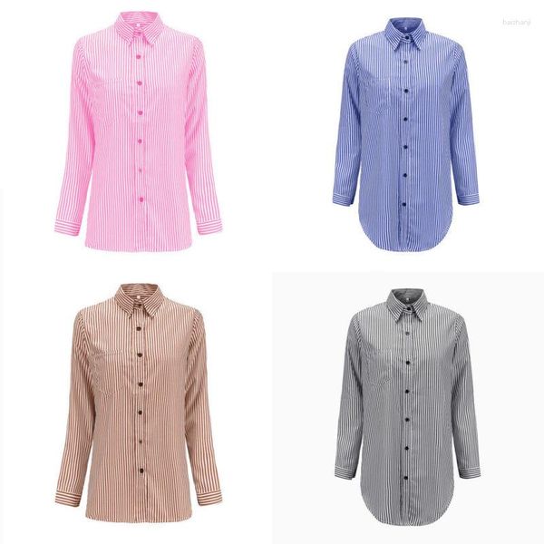 Blusas Femininas Saia Feminina Manga Comprida Tops Blusa Xadrez Solta Casual Algodão Listras Tule Verão