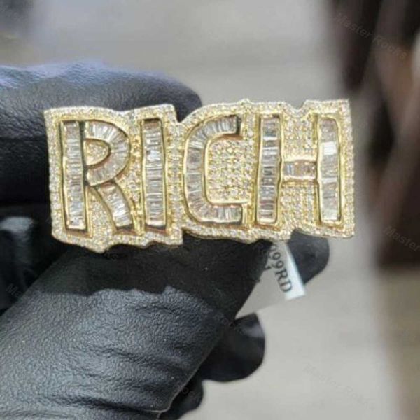Tasarımcı Mücevher Zengin İşaretli Mektup Yüzük Bling Buzlu Sterling Gümüş 925 Halkalar Moissanit Lüks Takı Moissanit Baget Yüzük