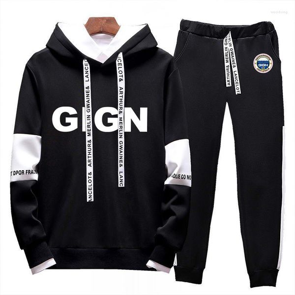 Erkek Trailsits Fransa Gendarmerie Gign 2023 Trailsuit İki Parça Takım İlkbahar ve Sonbahar Gradyan Kapüşonlu Sweatshirt Günlük Setler