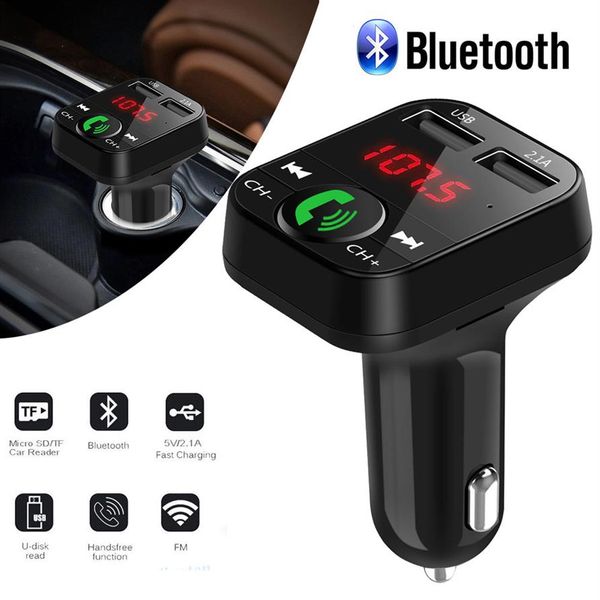 Car Kit Hands Wireless Bluetooth FM-Transmitter LCD MP3-Player USB-Ladegerät 2 1A222T