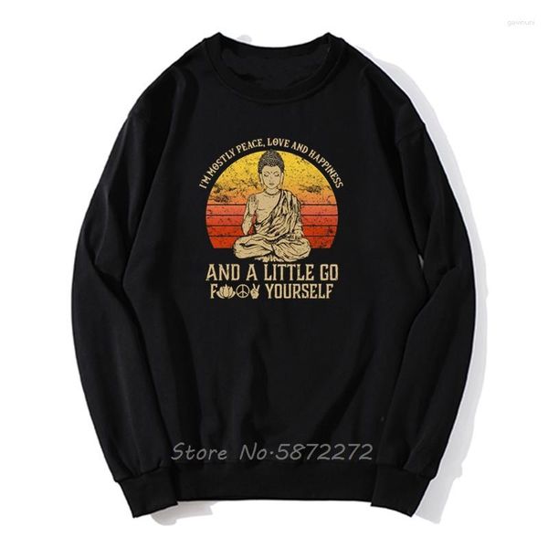 Felpe con cappuccio da uomo I'm Mostly Peace Love Happiness Retro Buddha Namaste Yoga Felpa con cappuccio Zen Master Casual Pride Uomo Unisex Felpa con cappuccio