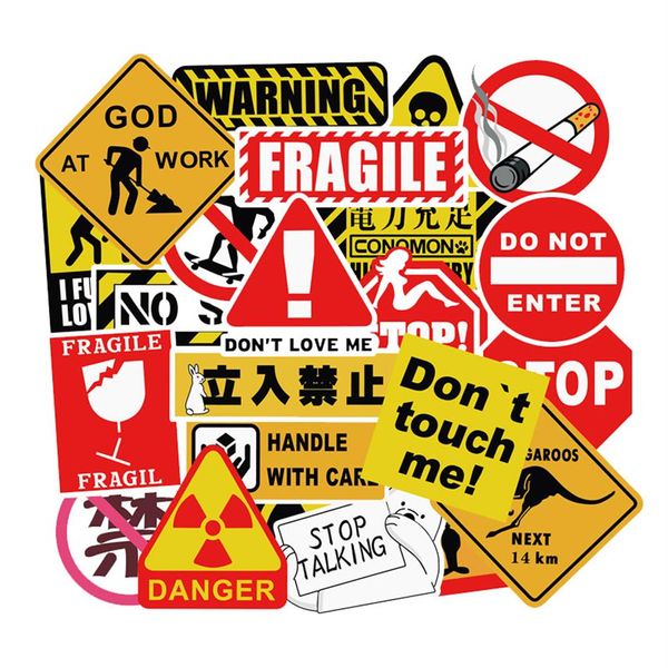 50 teile/los Warnschild Mode Wasserdichte PVC Abnehmbare Aufkleber Laptop Skateboard Gitarre Gepäck Fall Auto Motorrad Fahrrad Graffit243P