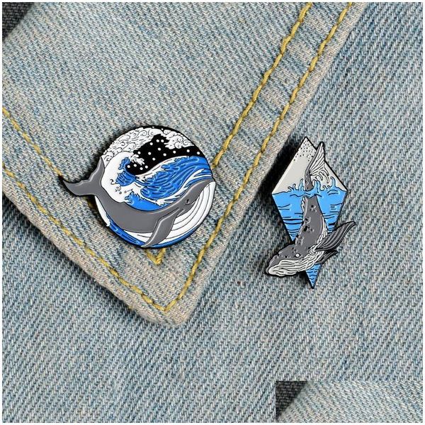 Alfinetes Broches Alfinetes de Baleia do Mar Profundo Azul Onda Esmalte Cinzento Solitário Para Mulheres Alfinete de Lapela Distintivo Roupas Mochila Bolsa Animal Jóias Presentes Dh1Mq