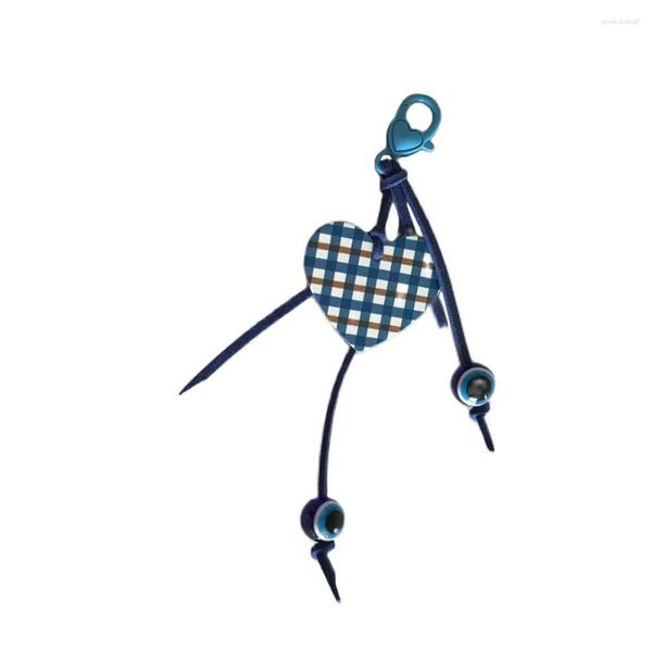 Portachiavi Trendy Blue Cord Check Striple Heart Charm Portachiavi Eye Ball Decorato Accessorio per donna Ragazza Unisex School Bag Jewelry