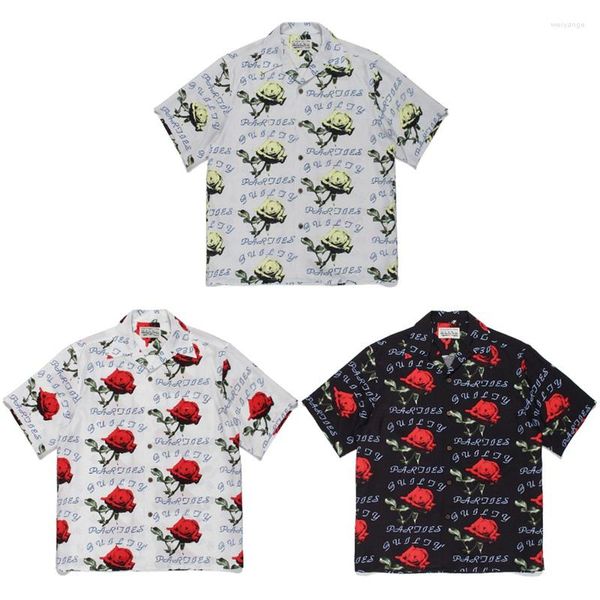 Camicie casual da uomo Stampa floreale Camicia WACKO MARIA Uomo Donna Manica corta di alta qualità Nero Bianco Grigio Hawaiian Beach Tee 2023ss