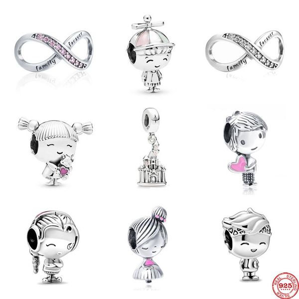 Brand new castelo rosa menino menina família para sempre DIY miçangas finas adequadas para Pandora charme prata 925 senhoras pulseira jóias181b