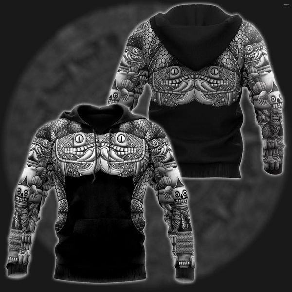 Moletons masculinos Mexico Coatlicue Aztec God Tattoo impresso em 3D unissex gótico moletom masculino streetwear pulôver jaqueta casual agasalho