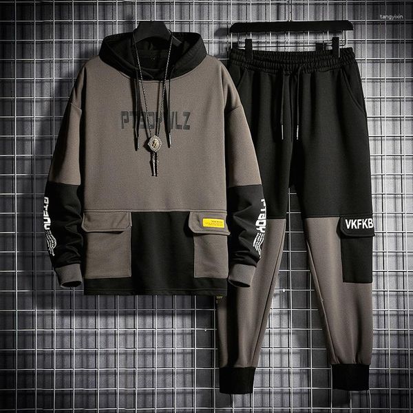 Männer Trainingsanzüge Männer Trainingsanzug Jogging Anzug Patchwork Hoodies Set Männliche Fleece Hosen Workout Zwei Stück Sets Gym Sportswear Kleidung